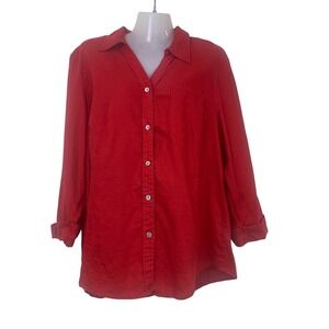 Dressbarn Woman Red 100% Linen Button Down Shirt Plus Size 18/20W Relaxed Fit